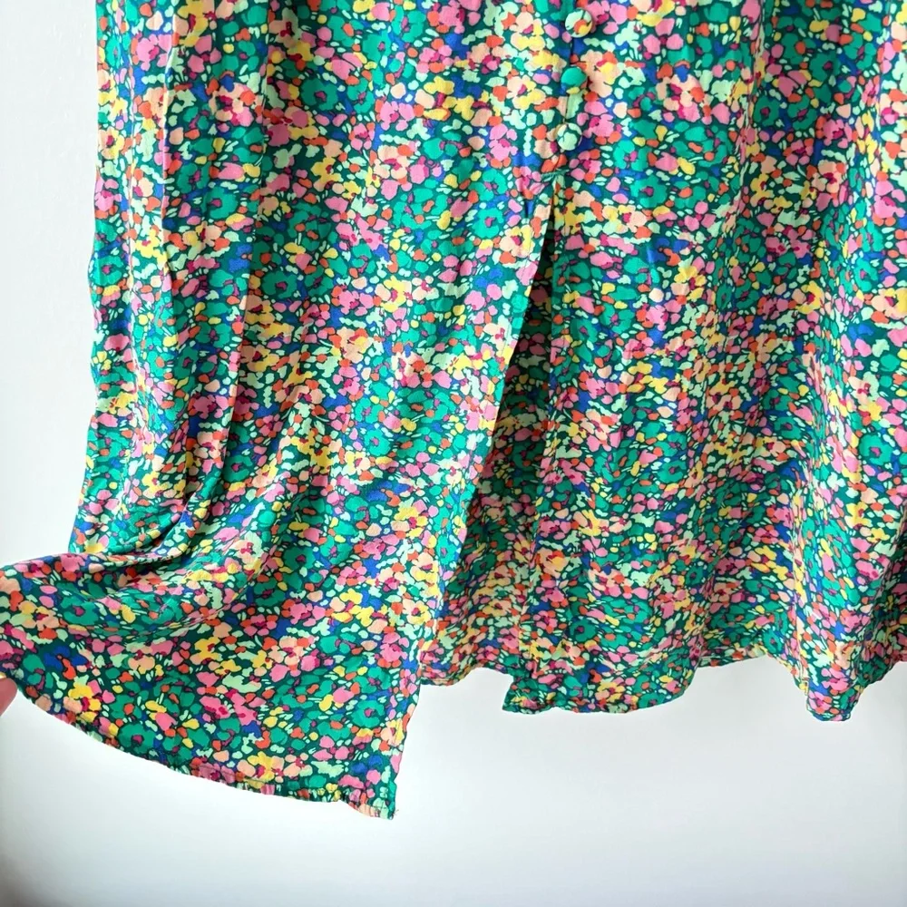 LOFT Green Floral Midi Skirt with Pink & Yellow Accents - Picture 3 of 6